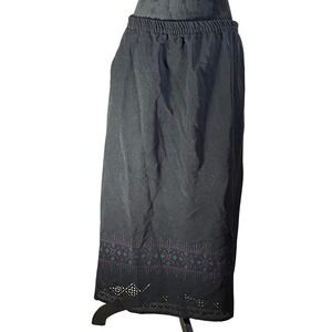 Susan Graver Style Black maxi Skirt aztec XL Geometric Pattern Eyelet‎ Hem